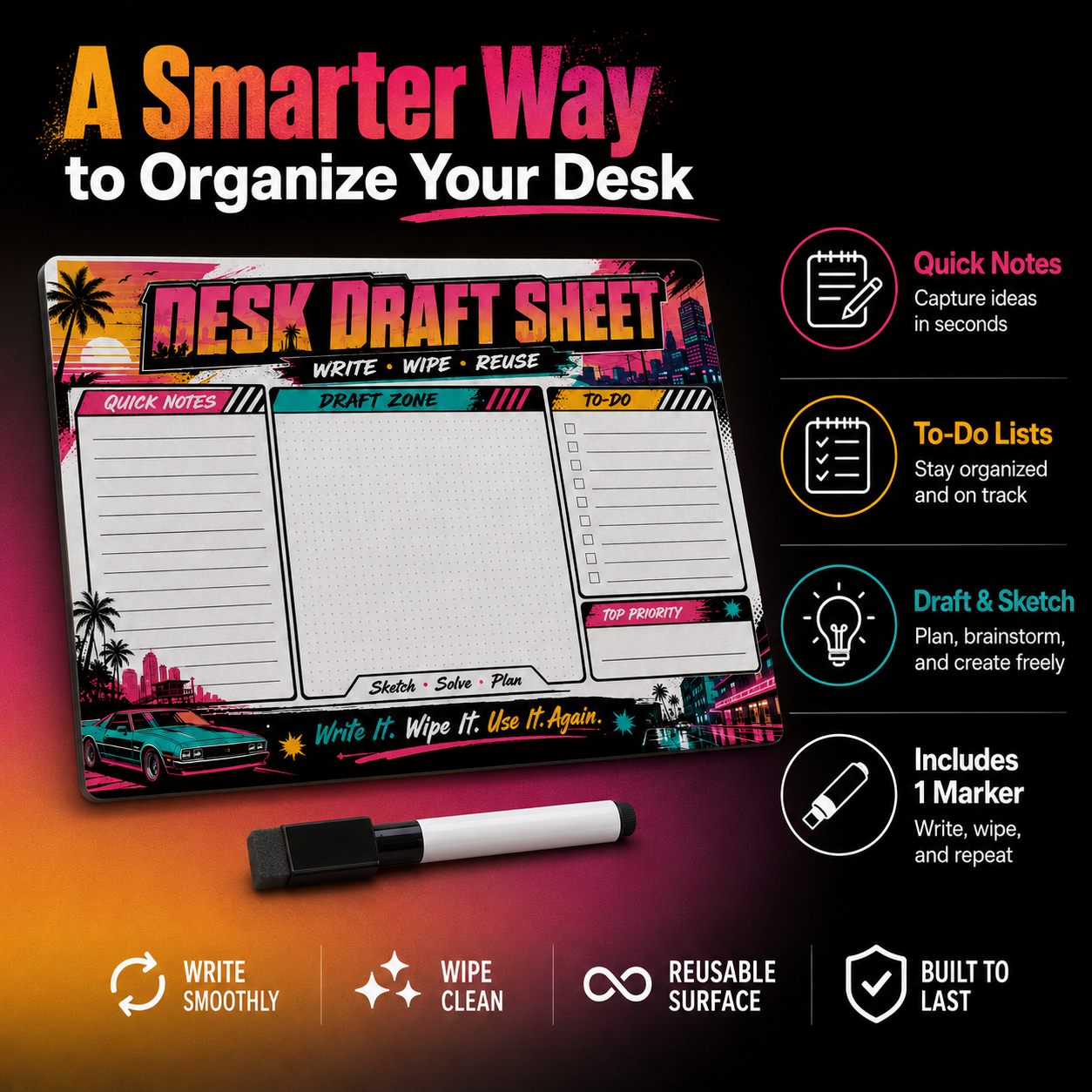 Retro Neon Reusable Dry Erase  - Whiteboard Marker Set 리뷰 및 가격