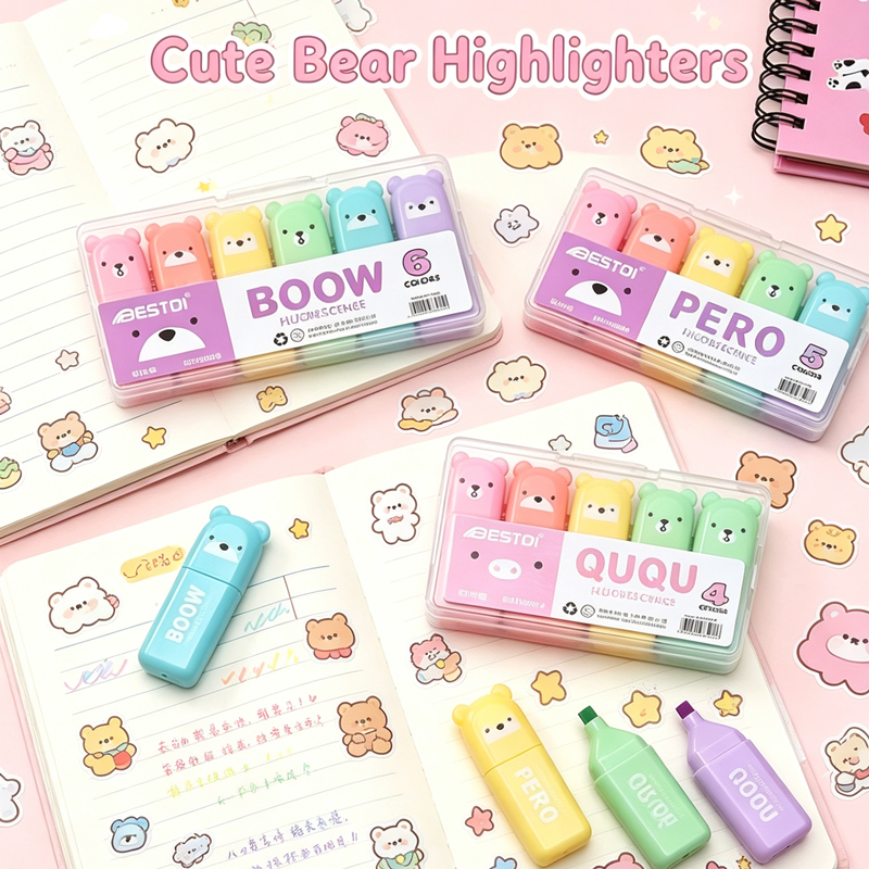 4/6/12 Pcs Kawaii Bear Highlig - Highlighter Set Pastel 리뷰 및 가격