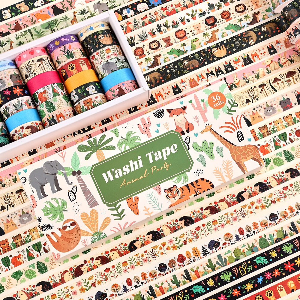 36 Rolls Vintage Animal Party  - Washi Tape Set 리뷰 및 가격