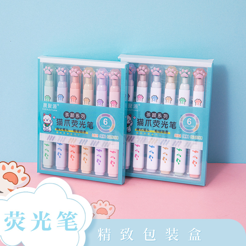6Pcs/Set Kawaii Cat paw Fluore - Highlighter Set Pastel 리뷰 및 가격