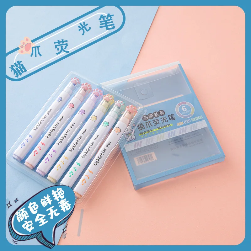 6Pcs/Set Kawaii Cat paw Fluore - Highlighter Set Pastel 리뷰 및 가격