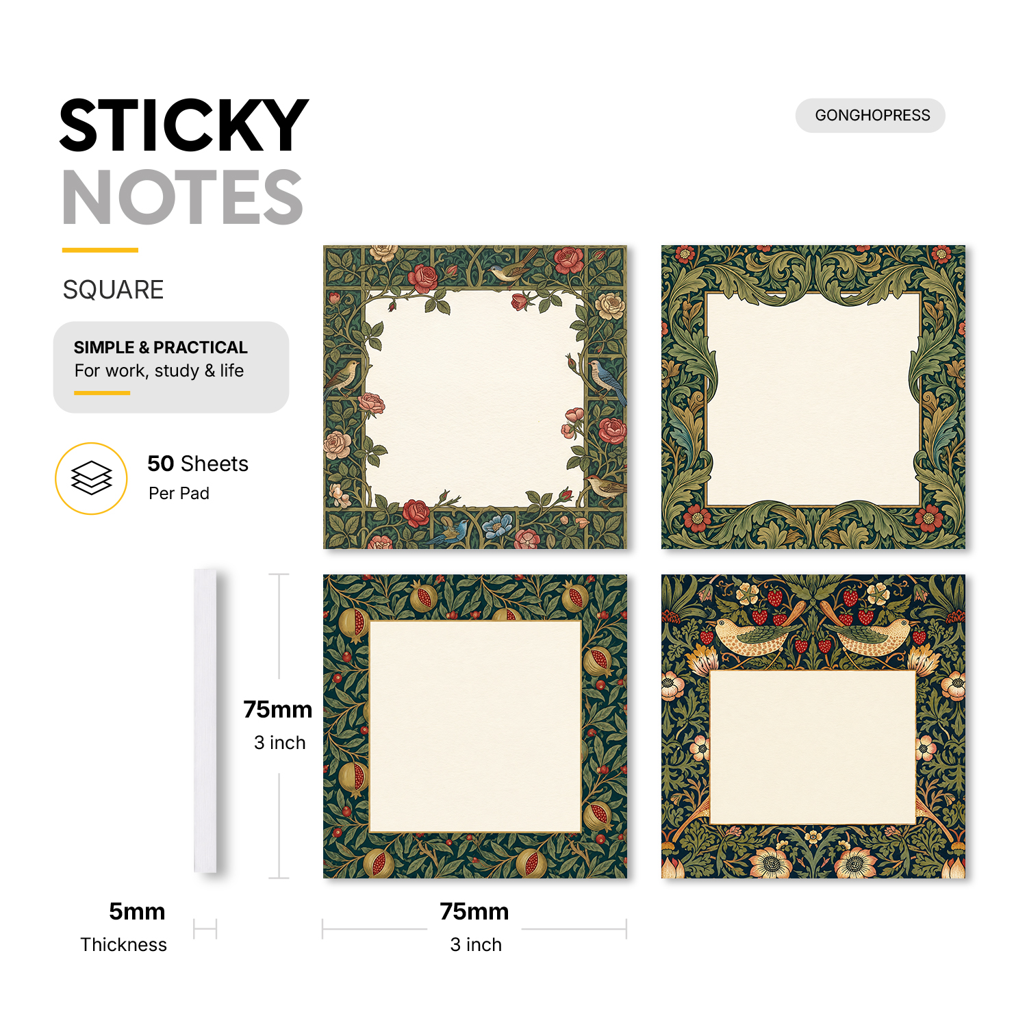 4pcs Vintage Floral Sticky Not - Total Stationery & Office Supply 리뷰 및 가격